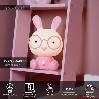 Lucide DODO RABBIT - Lampe de table Chambres d'enfant - LED 3 StepDim - 1x3W 4000K - Rose